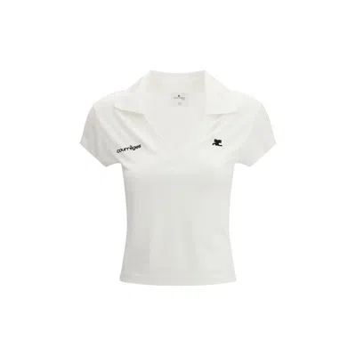 Courrèges Logo-embroidered Cotton Polo Shirt In White