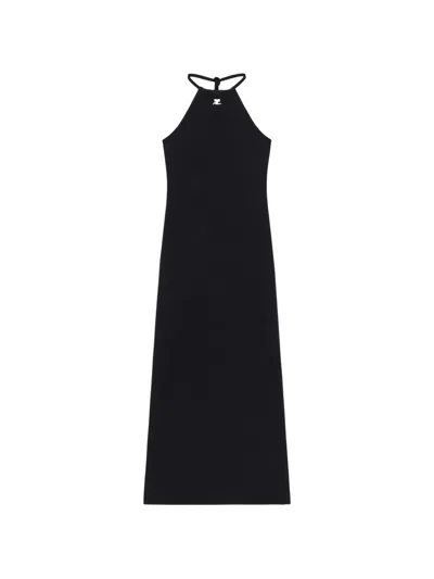 Courrèges Logo-embroidered Halterneck Dress In Black