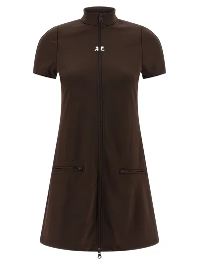 Courrèges Courreges Logo-embroidered Interlock Dress In Brown
