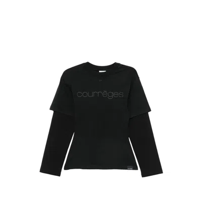 Courrèges Logo-embroidered Layered T-shirt In Gray