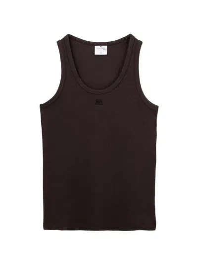 Courrèges Logo-embroidered Ribbed Tank Top In Brown