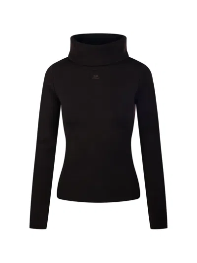 Courrèges Logo-embroidered Roll-neck Sweater In Black