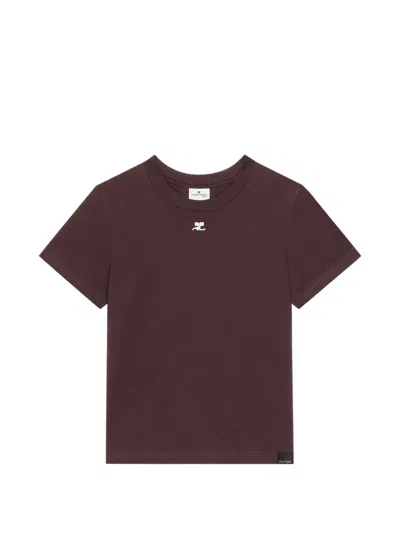 Courrèges Logo-embroidered T-shirt In Brown