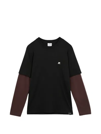 Courrèges Logo-embroidered T-shirt In Black