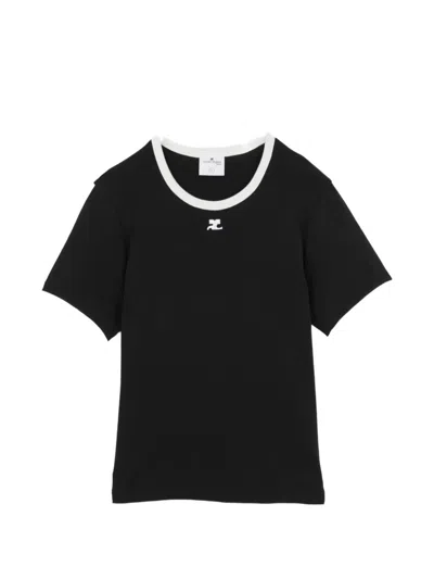 Courrèges Logo-embroidered T-shirt In Black
