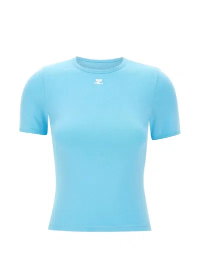 Courrèges Logo-embroidered T-shirt In Blue