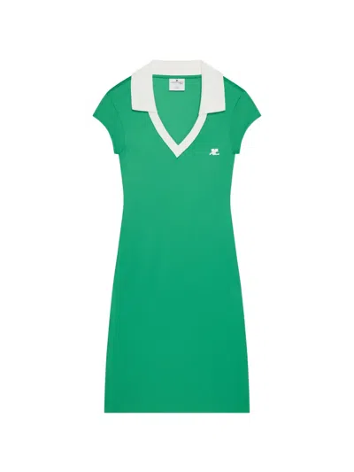 Courrèges Logo-embroidered V-neck Mini Dress In Green