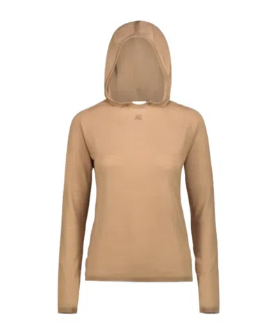 Courrèges Logo-embroidered Wool Hoodie In Beige