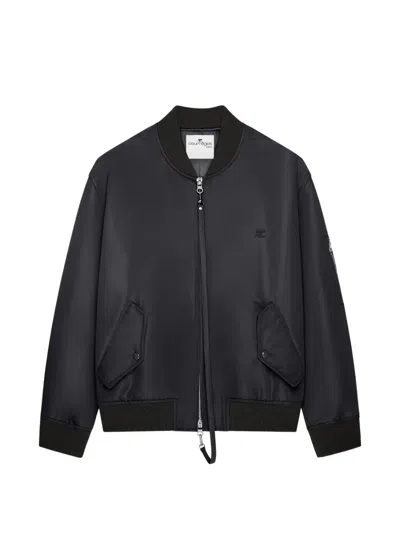 Courrèges Logo-embroidered Zip-up Bomber Jacket In Blue