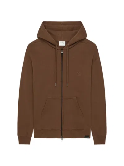 Courrèges Logo-embroidered Zip-up Hoodie In Brown
