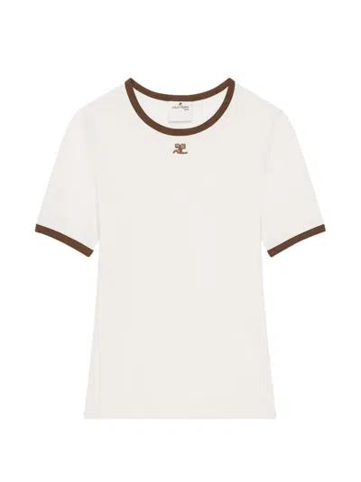 Courrèges Logo-patch Contrast-trim T-shirt In Neutral