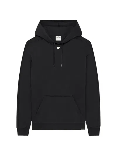 Courrèges Logo-patch Cotton Hoodie In Black