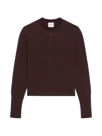 Courrèges Logo-patch Crew-neck Sweater In Brown