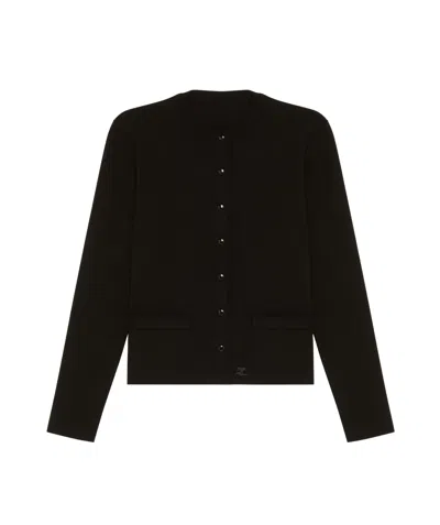 Courrèges Logo-patch Cropped Cardigan In Black