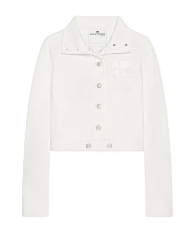Courrèges Reedition Cropped Logo-embroidered Denim Jacket In White