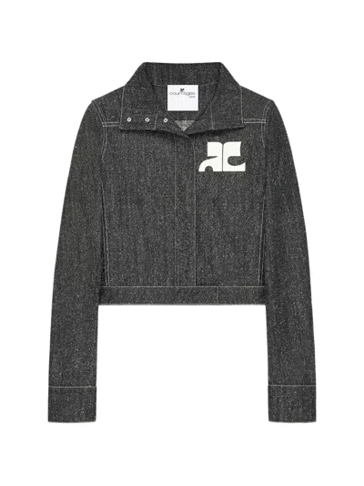 Courrèges Logo-patch Denim Jacket In Gray