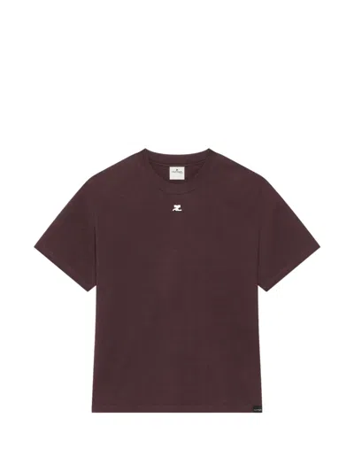 Courrèges Logo-patch Oversized T-shirt In Burgundy