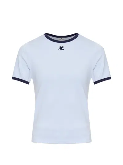 Courrèges Logo-patch Ringer T-shirt In Blue