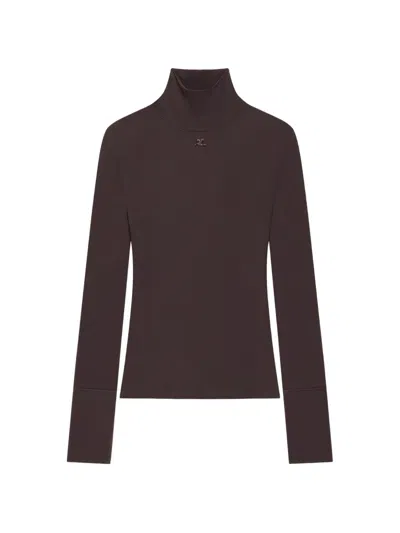 Courrèges Logo-patch Roll-neck Top In Brown
