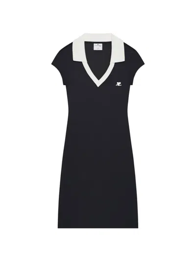 Courrèges Logo-patch V-neck Mini Dress In Black