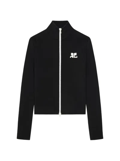 Courrèges Logo-patch Zipped Cardigan In Black