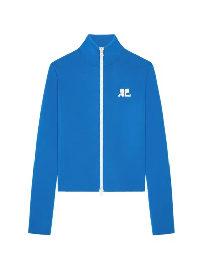 Courrèges Logo-patch Zipped Cardigan In Blue