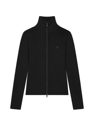 Courrèges Logo-patch Zipped Sweater In Black