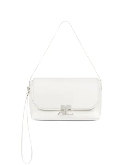 Courrèges 로고 장식 레더 숄더 백 In White