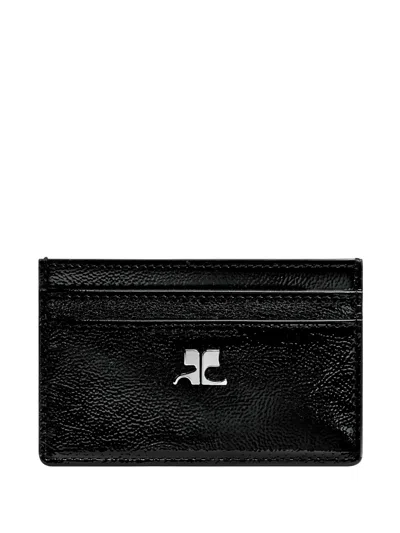 Courrèges Logo-plaque Naplack Card Holder In Black