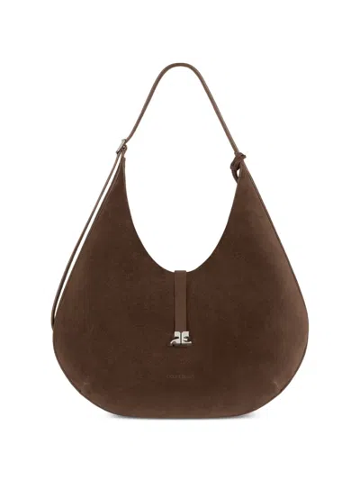 Courrèges Logo-plaque Shoulder Bag In Brown