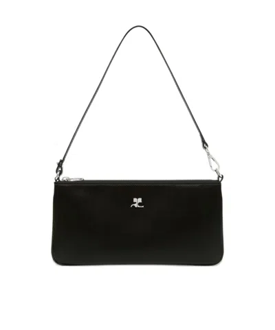 Courrèges Logo-plaque Zipped Pouch In Black