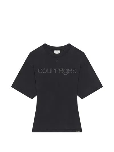 Courrèges Logo-print Cotton T-shirt In Black
