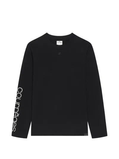 Courrèges Logo-print Long-sleeved T-shirt In Black