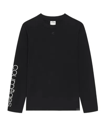 Courrèges Logo-print Long-sleeved T-shirt In Black
