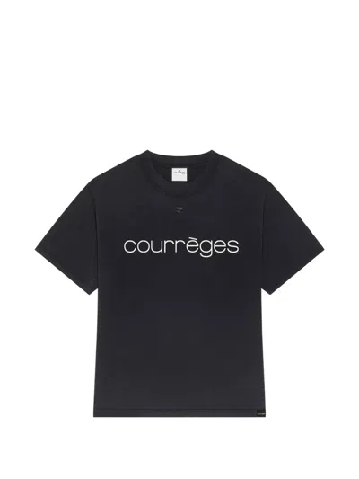 Courrèges Logo-print Stonewashed T-shirt In Black