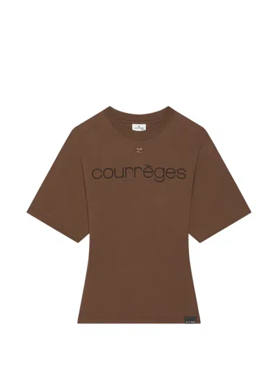 Courrèges Logo-print Waisted T-shirt In Brown