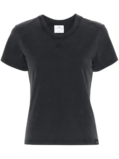Courrèges Logo-embroidered Cotton T-shirt In 灰色
