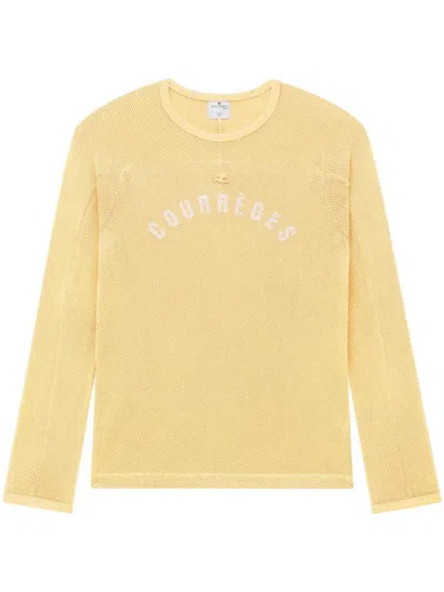 Courrèges Logo-print Mesh T-shirt In Beige