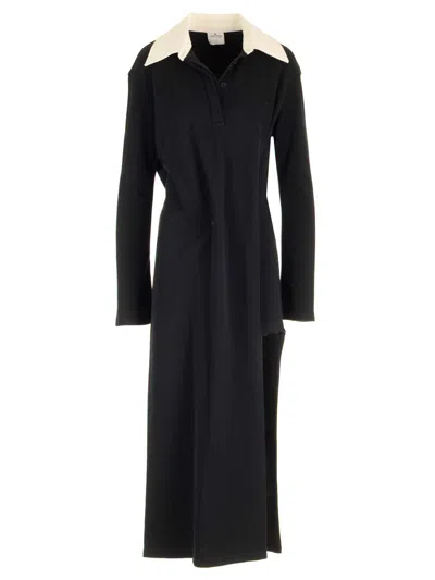 Courrèges Long Black Dress With Wide Pointed Collar