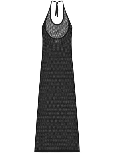 COURRÈGES LONG BLACK PERFORATED COTTON DRESS