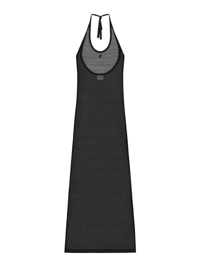 Courrèges Long Black Mesh Halter Neck Cover Up