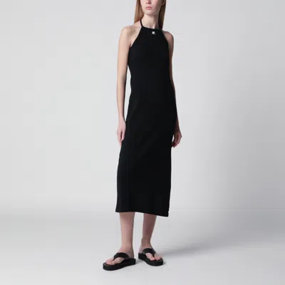 Courrèges Courreges Long Halterneck Jersey Dress In Cotton With Wrap Detail In Black