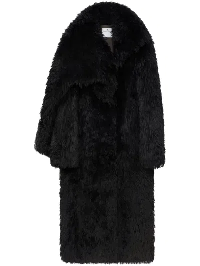Courrèges Long Shearling Coat In Black