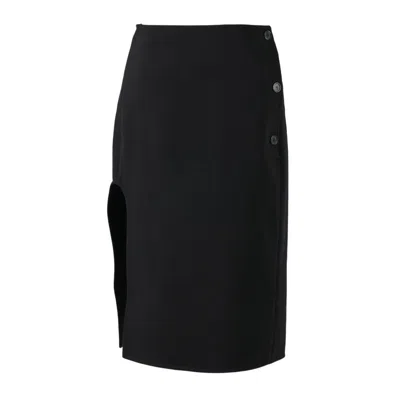 Courrèges Black Oblique Tailored Midi Skirt In 9999 Black