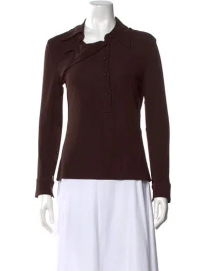 Pre-owned Courrèges Long Sleeve Button-up Top In Brown