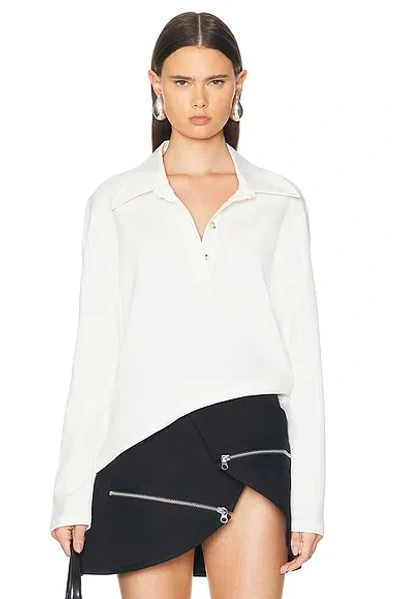 Courrèges Long Sleeve Cotton Polo Top In Off White