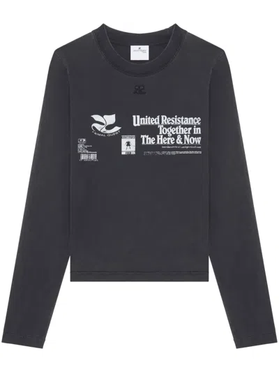 Courrèges Long-sleeve Cotton T-shirt In Grey