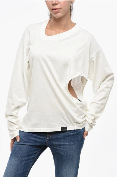 Courrèges Long Sleeve Crew-neck T-shirt With Cut-out Detail In White