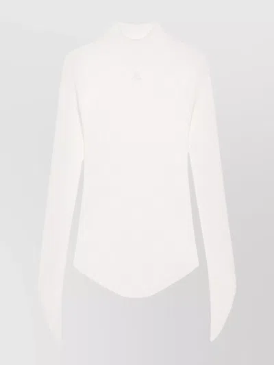 Courrèges Long Sleeve High Neck Ribbed Top In White