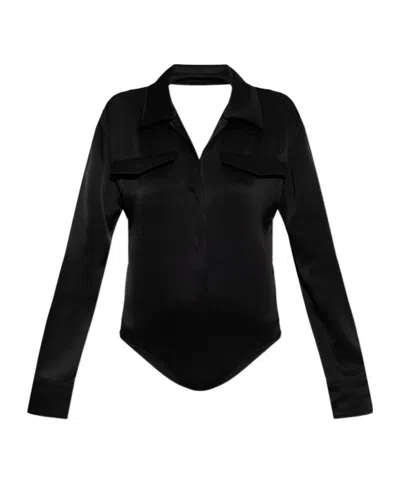 COURRÈGES COURRÈGES BACKLESS SATIN SHIRT BODYSUIT